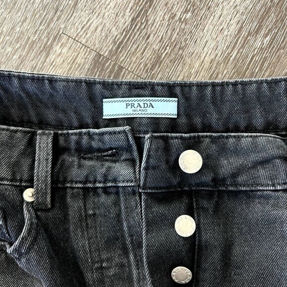 Prada Black Long Denim Midi Skirt Button Fly Size 4 US EUC - Picture 12 of 16